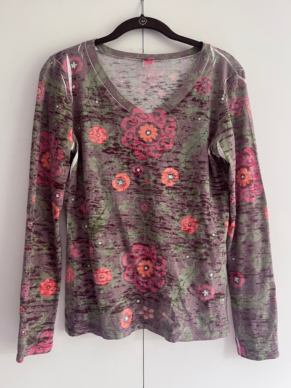 2010s Brown and Orange Burnout Floral Top